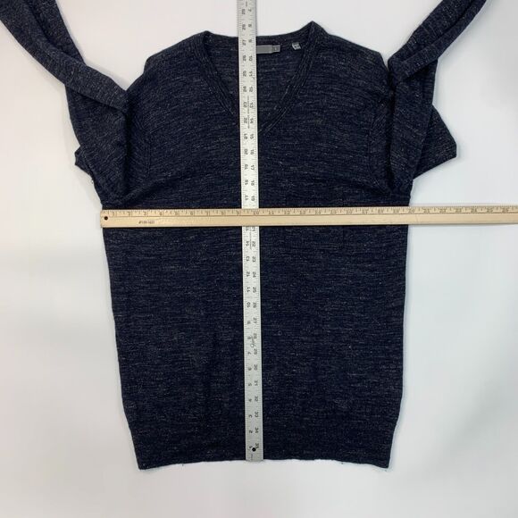 Vince Sweater Mens L Large Dark Navy Linen Wool Blend V Neck Pullover SpaceDye - Picture 6 of 12